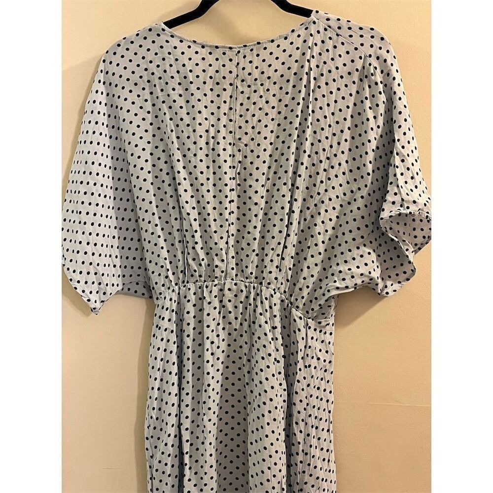 Vintage Zara Women's S Blue Polka Dot V-Neck Wrap Midi Dress Casual - Picture 6 of 7